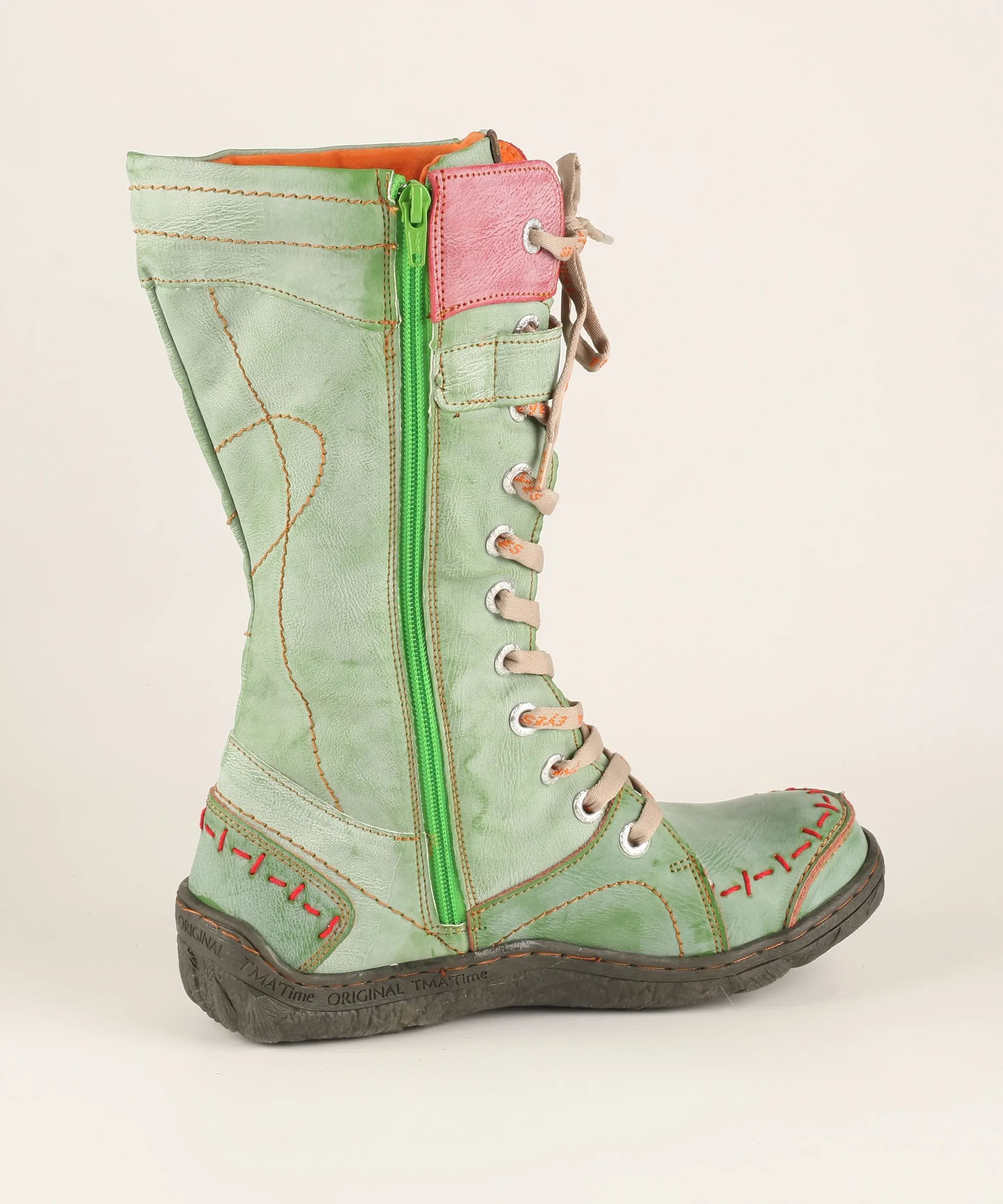 Women's Washed Leather Hand Stitched Single Strap Mid Calf Boots