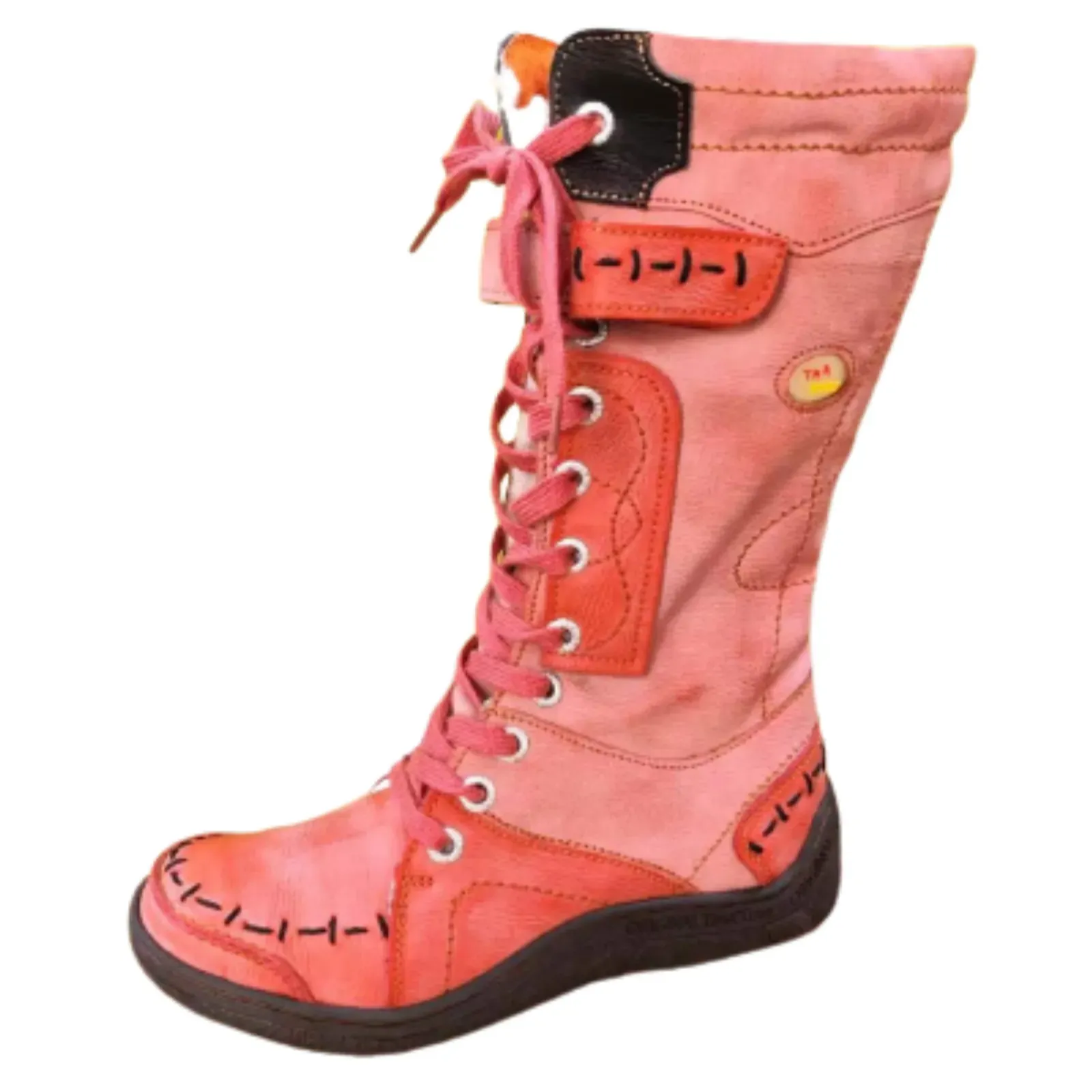 Women's Washed Leather Hand Stitched Single Strap Mid Calf Boots