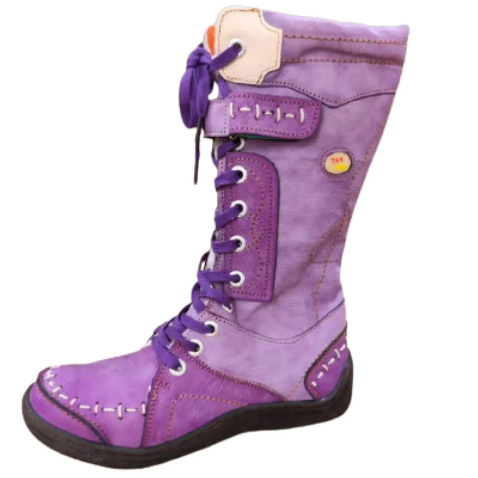 Women's Washed Leather Hand Stitched Single Strap Mid Calf Boots