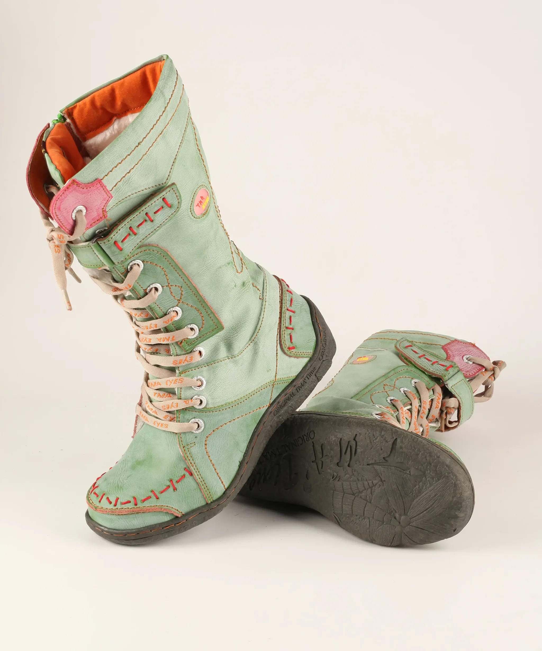 Women's Washed Leather Hand Stitched Single Strap Mid Calf Boots