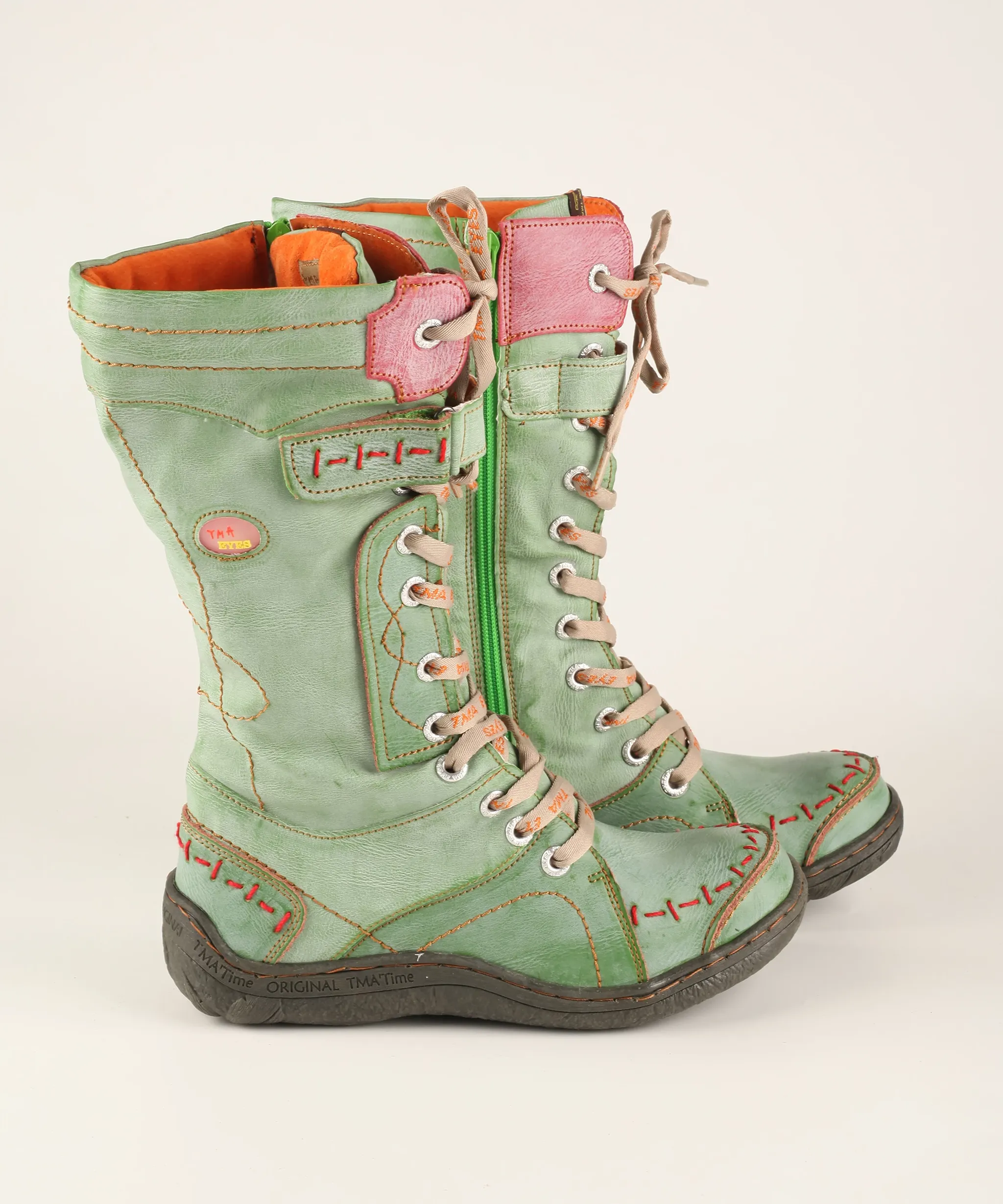Women's Washed Leather Hand Stitched Single Strap Mid Calf Boots