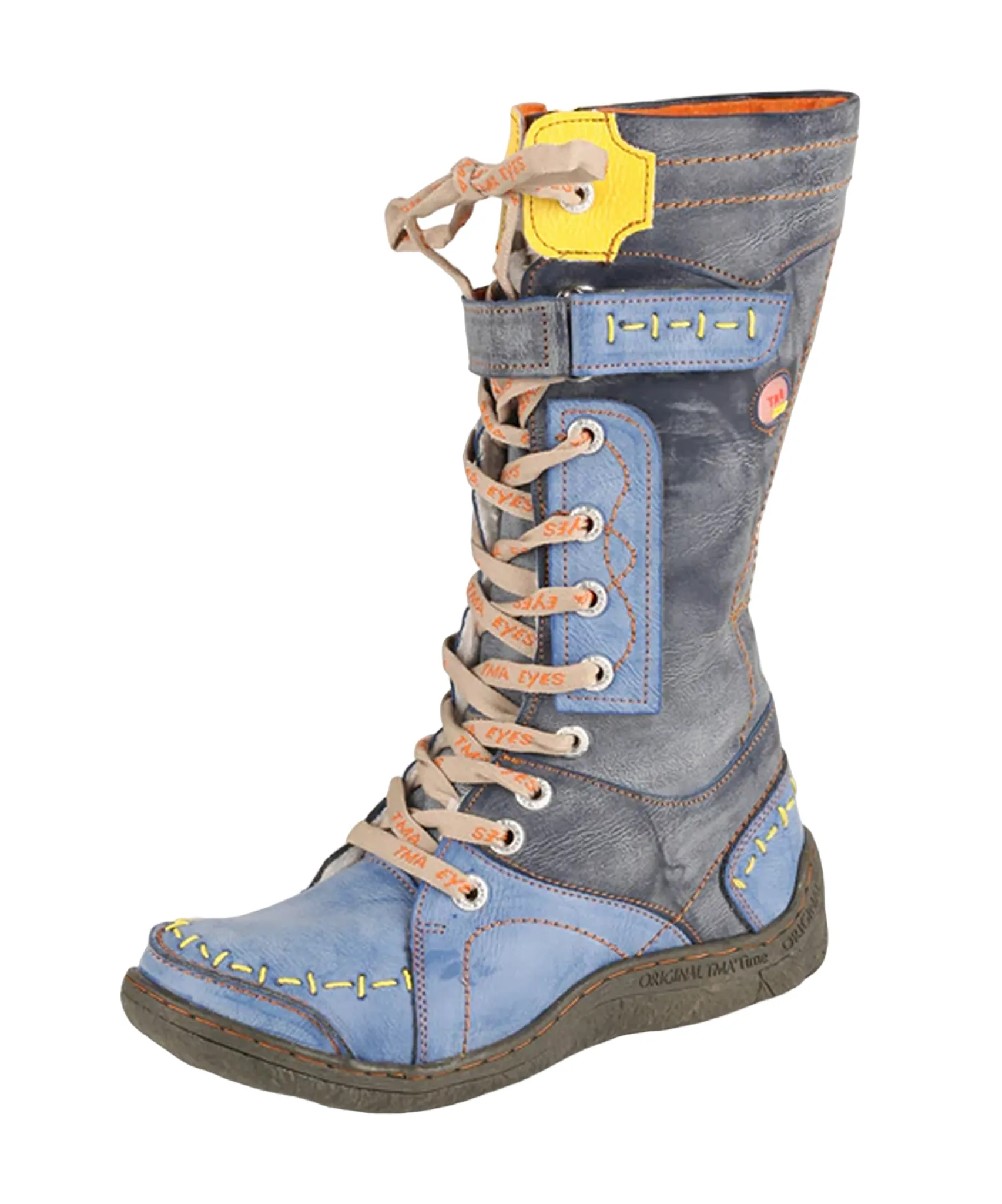 Women's Washed Leather Hand Stitched Single Strap Mid Calf Boots