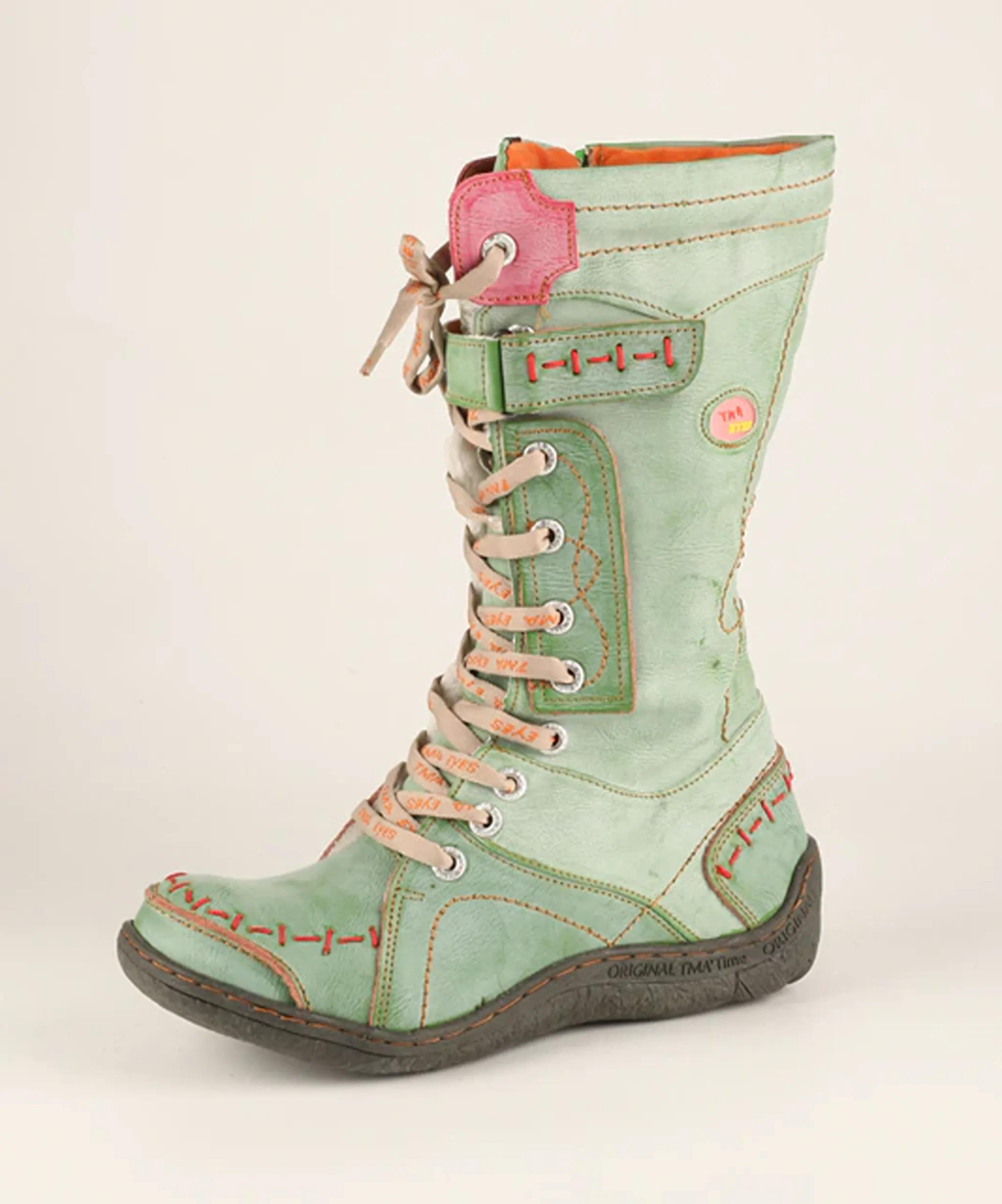 Women's Washed Leather Hand Stitched Single Strap Mid Calf Boots