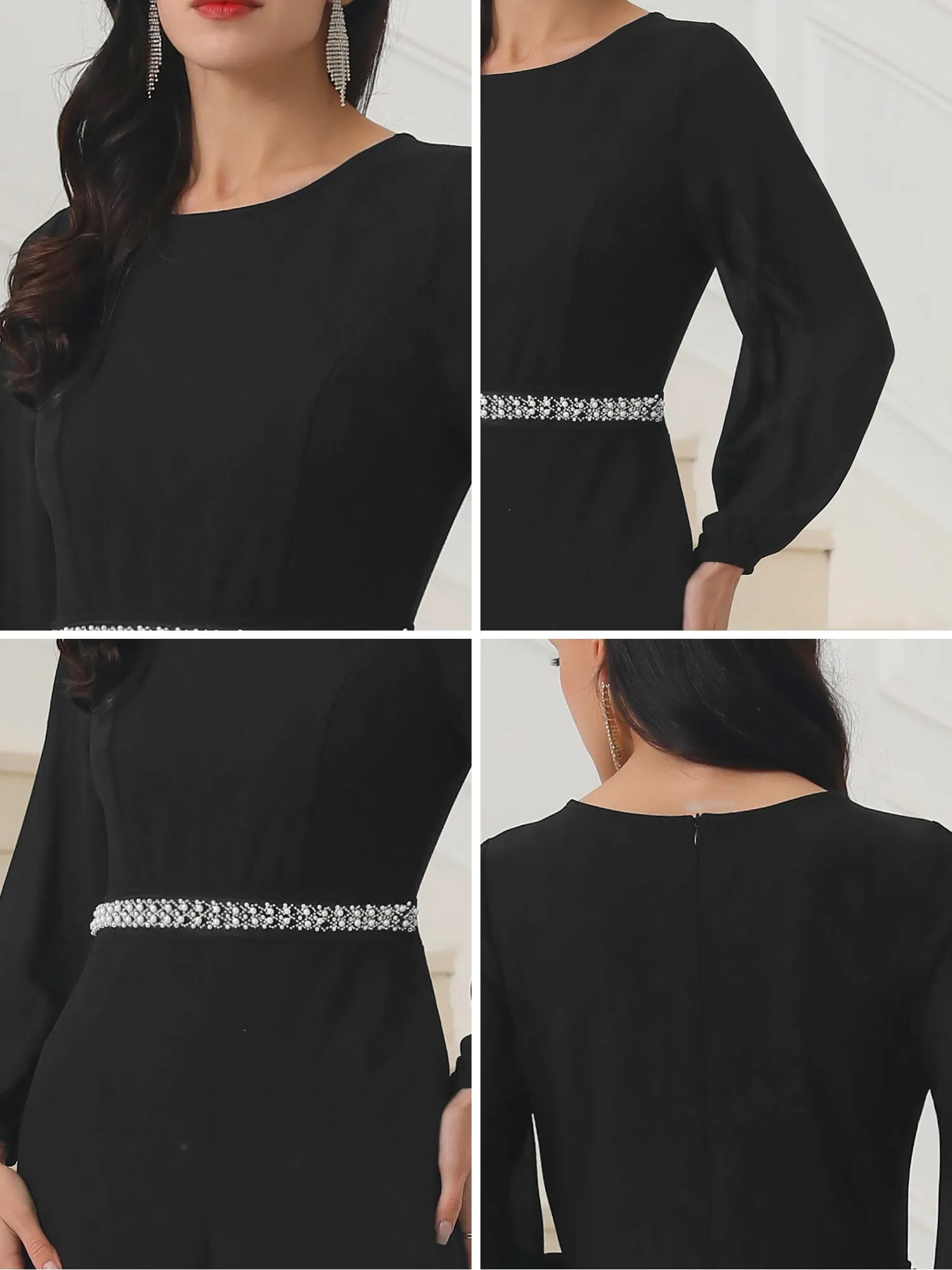 Women's Wide Leg Pants Jumper Long Sheer Sleeve Cocktail Jumpsuits