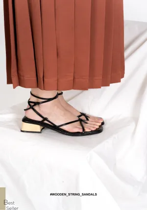 Wooden String Sandals Black