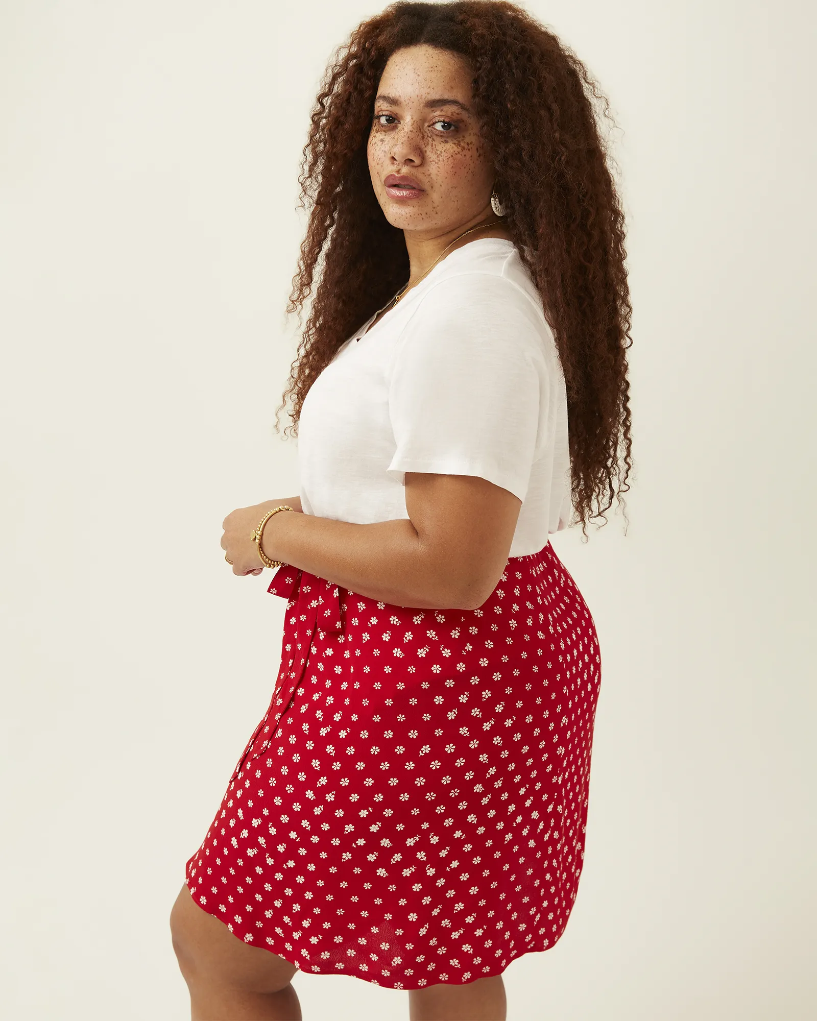 Wrap Mini Skirt in Bandana Flower | Red