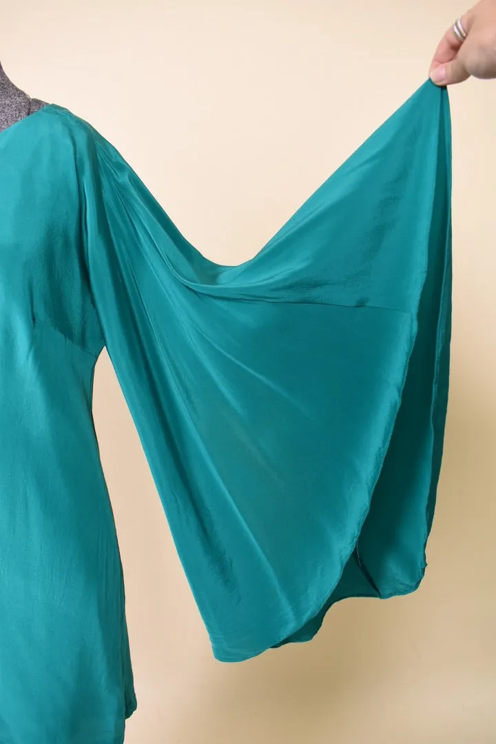 Y2K one-shoulder teal silk dress by Nicole Miller, S/M