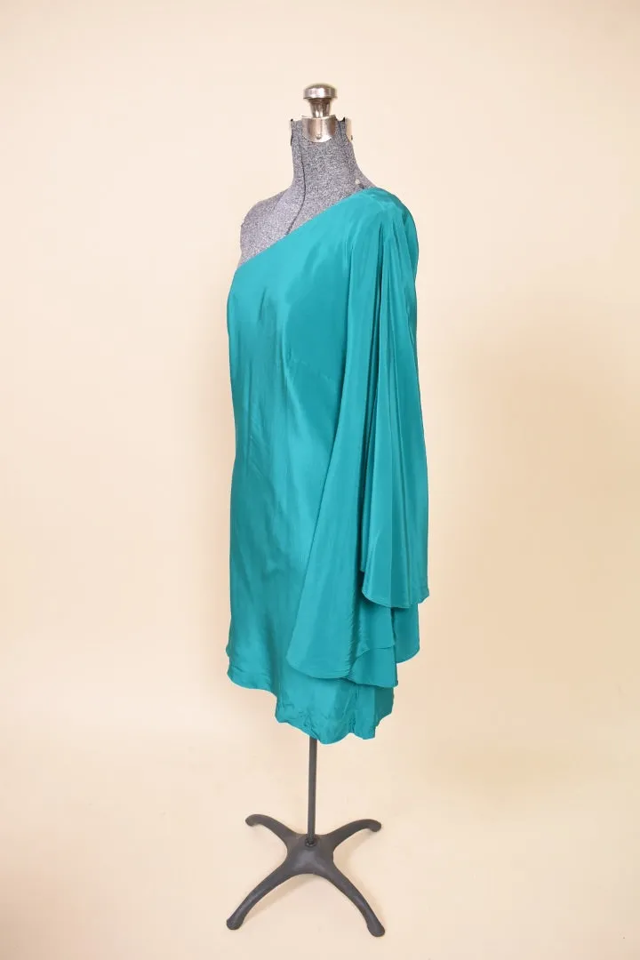 Y2K one-shoulder teal silk dress by Nicole Miller, S/M