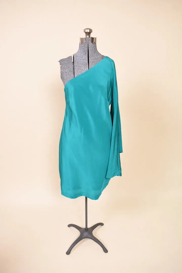 Y2K one-shoulder teal silk dress by Nicole Miller, S/M