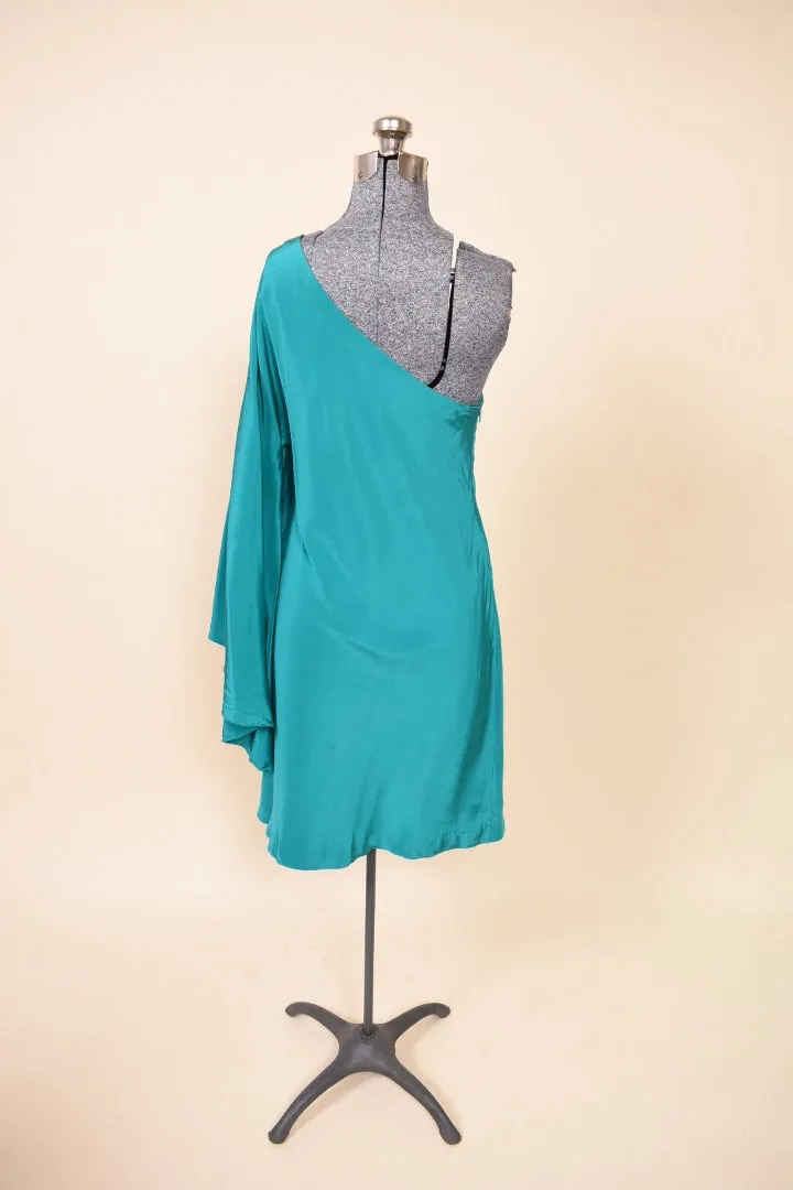Y2K one-shoulder teal silk dress by Nicole Miller, S/M