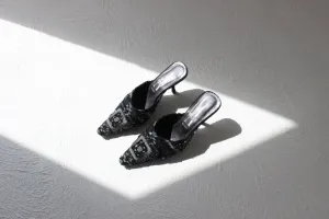 Y2K Spanish Beaded & Sequin Pointed Toe Kitten Heel Mules ~ Euro 38