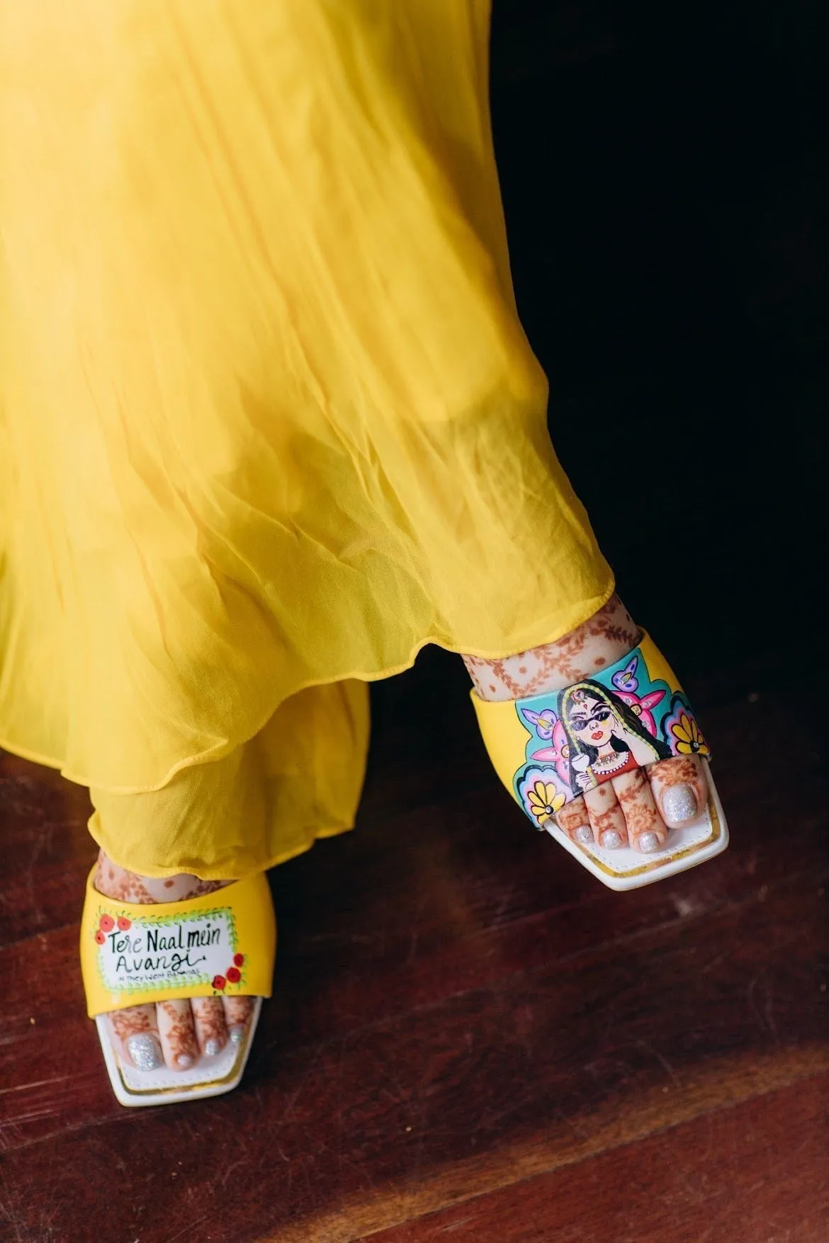 Yellow Dulhan Artwork 2 Inch Sq. Toe Heel