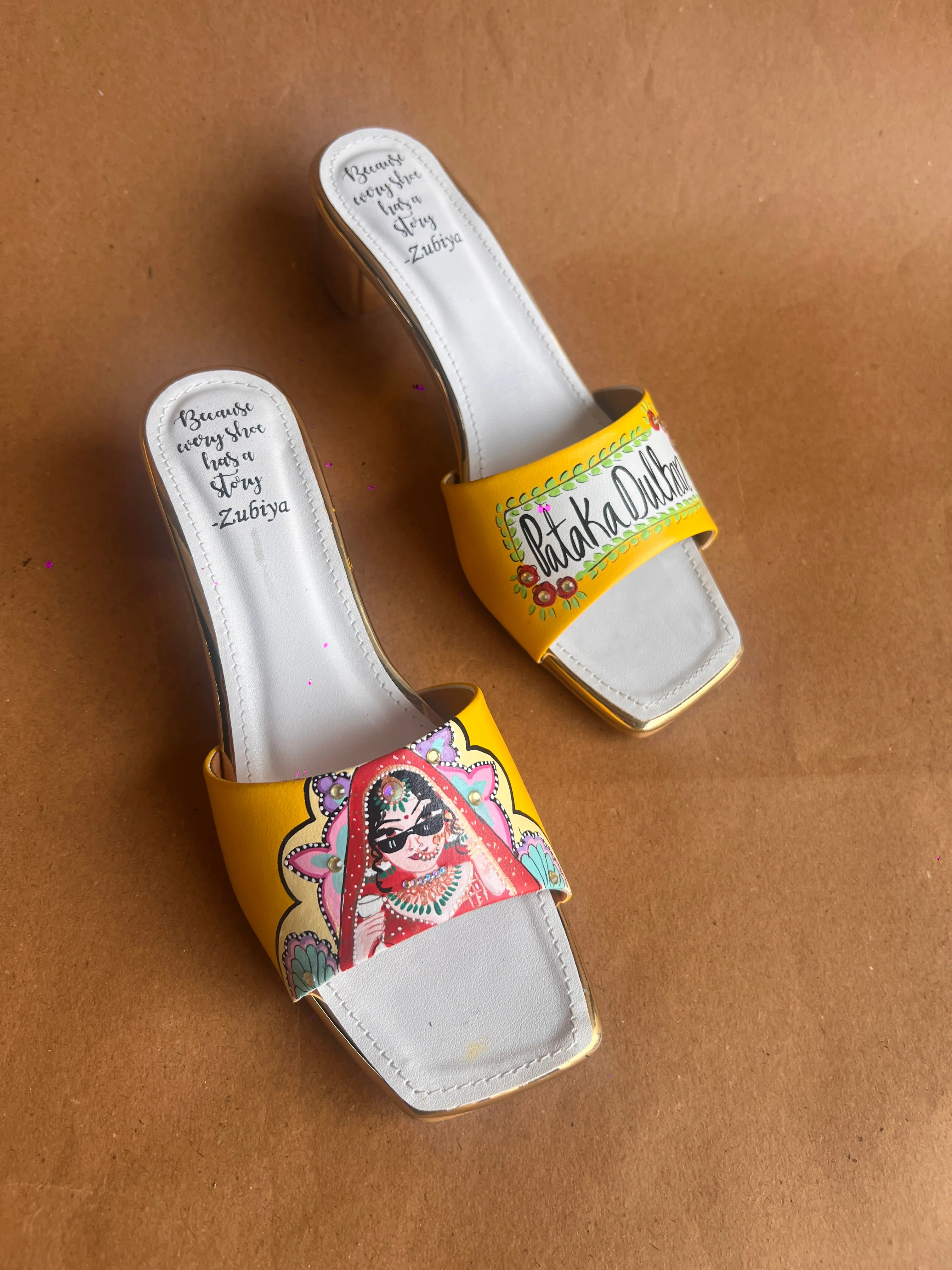 yellow Swag Dulhan Artwork Heels