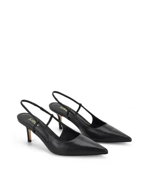 Yohana Heeled Slingback - Black Leather