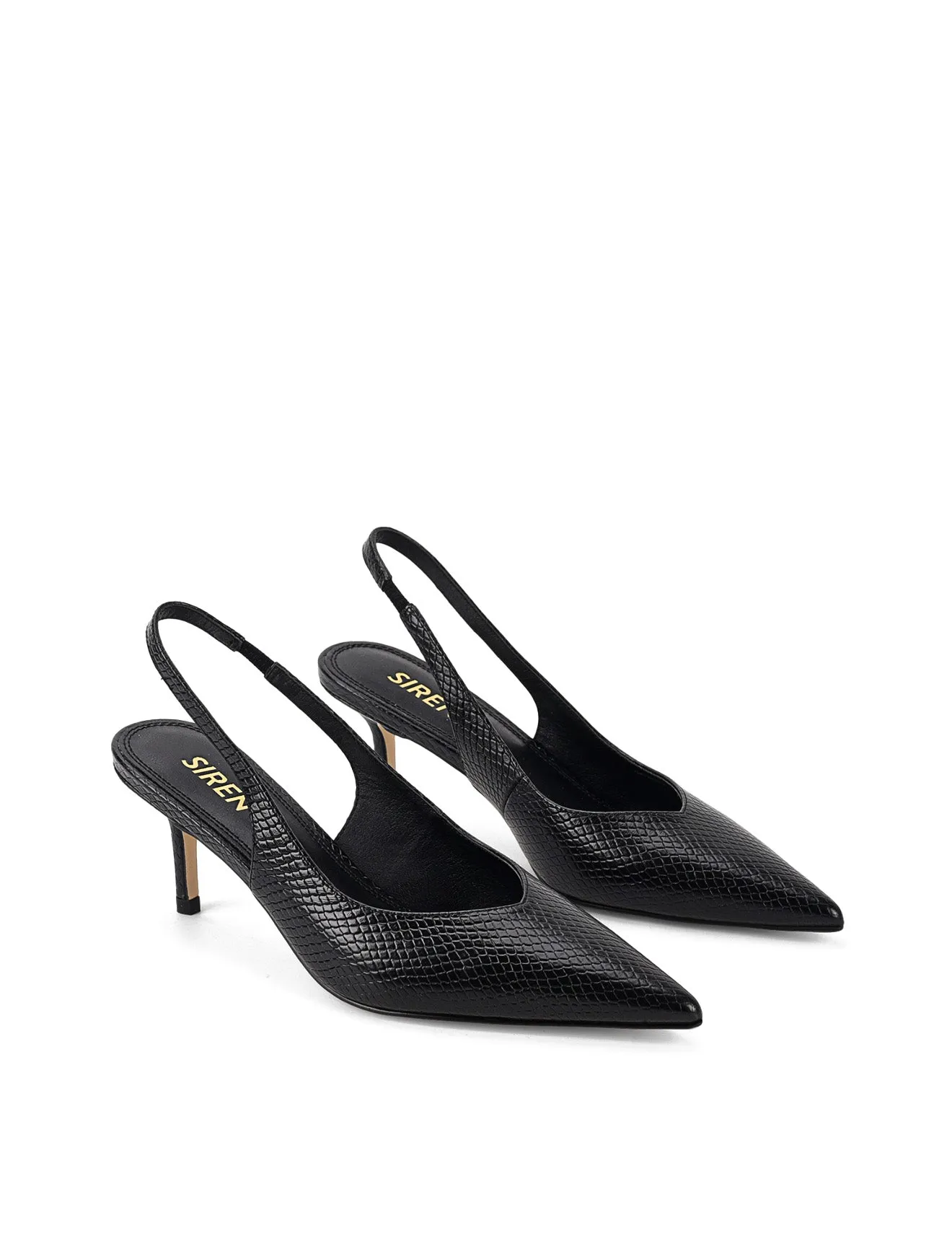 Yory Slingback Kitten Heels - Black Snake Leather
