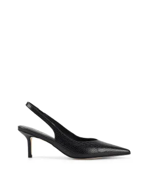 Yory Slingback Kitten Heels - Black Snake Leather