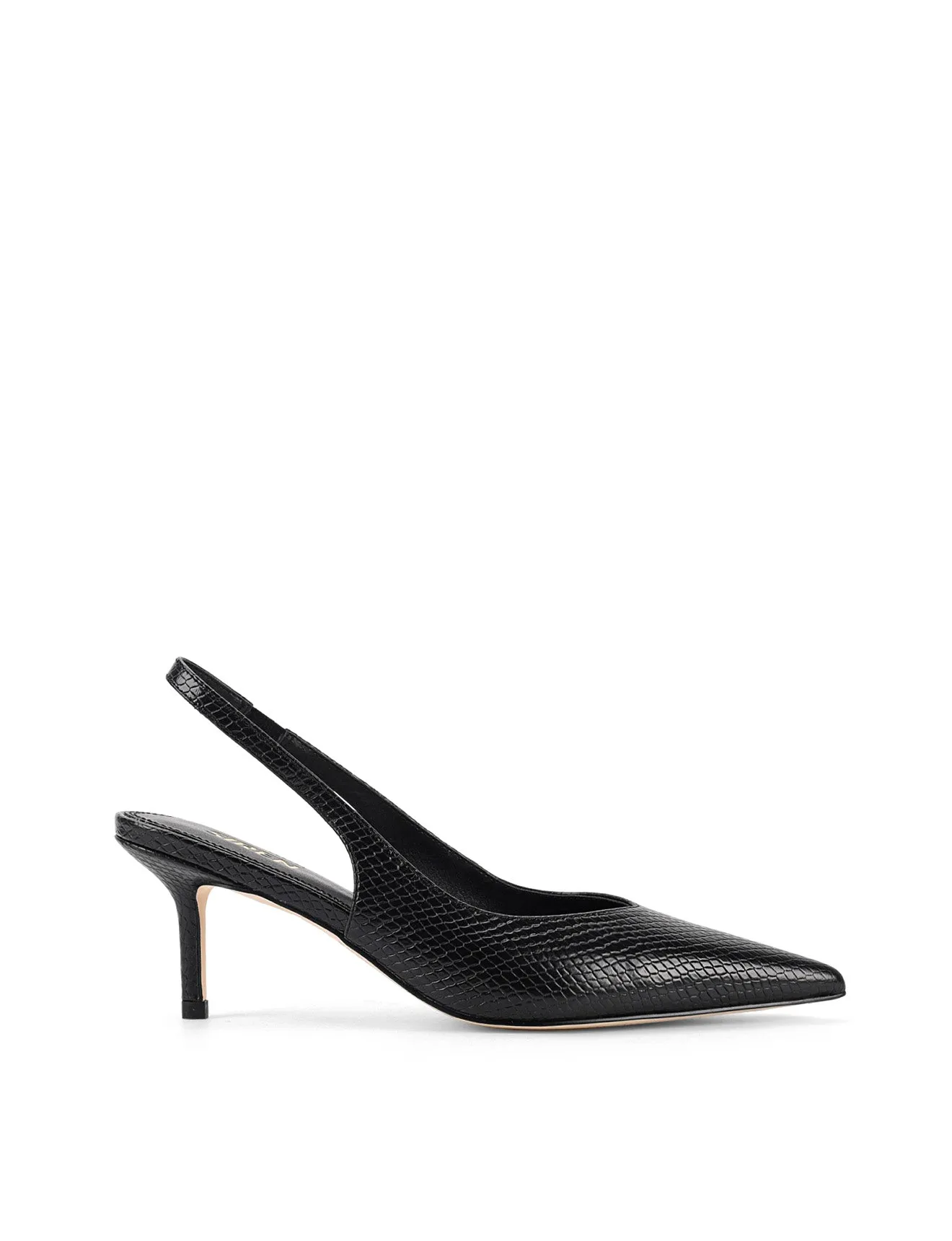 Yory Slingback Kitten Heels - Black Snake Leather
