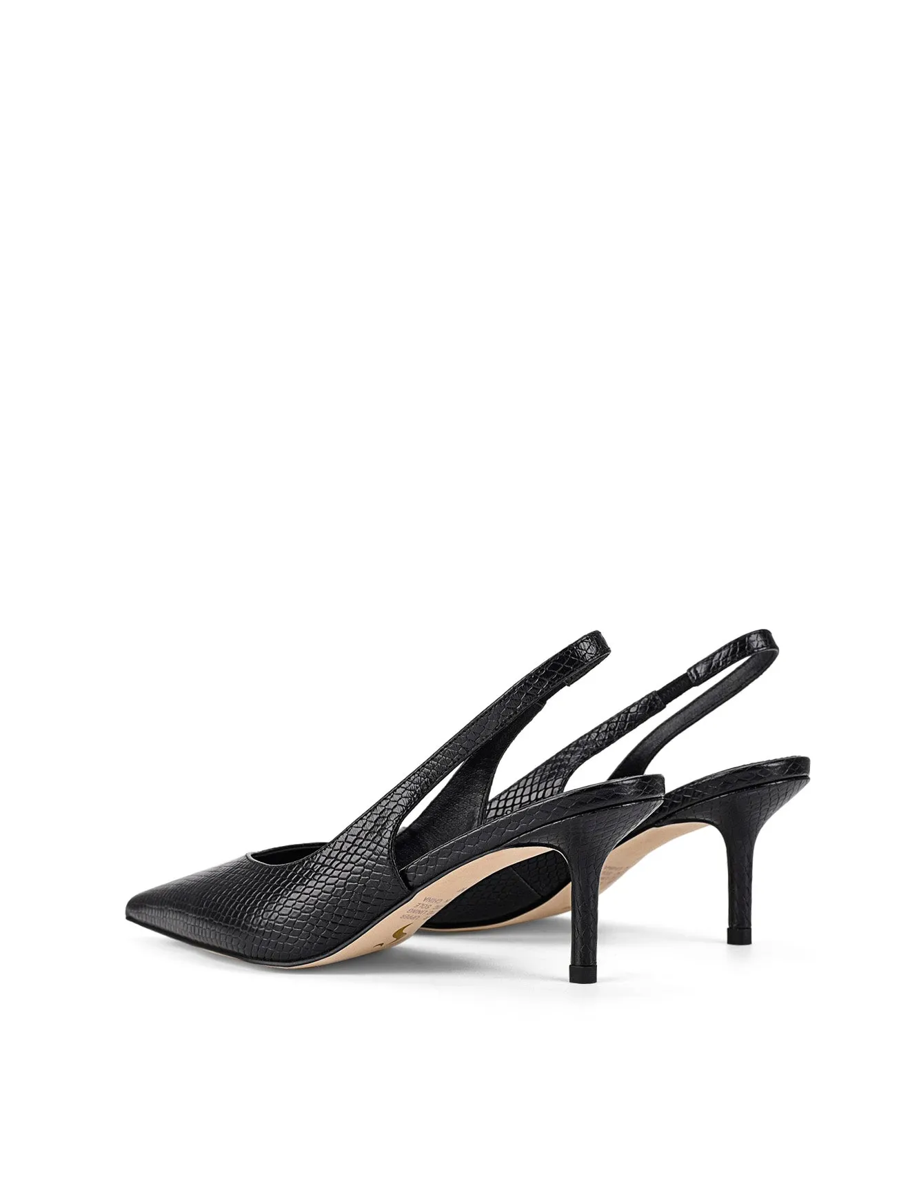 Yory Slingback Kitten Heels - Black Snake Leather
