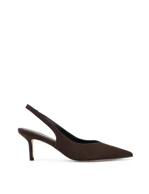 Yory Slingback Kitten Heels - Chocolate Brown Suede