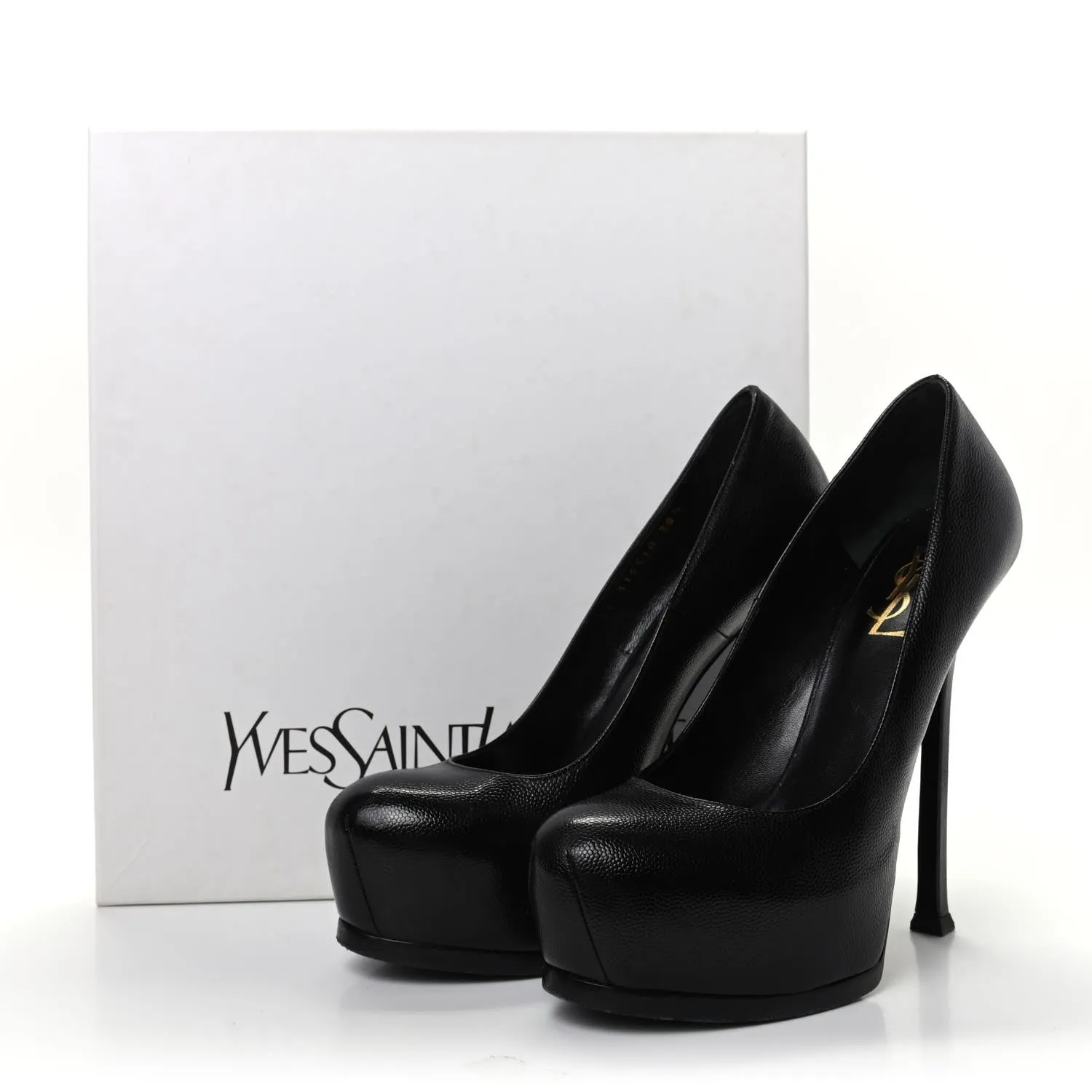 YSL TRIBUTE 120 PEBBLED LEATHER PLATFORM PUMPS