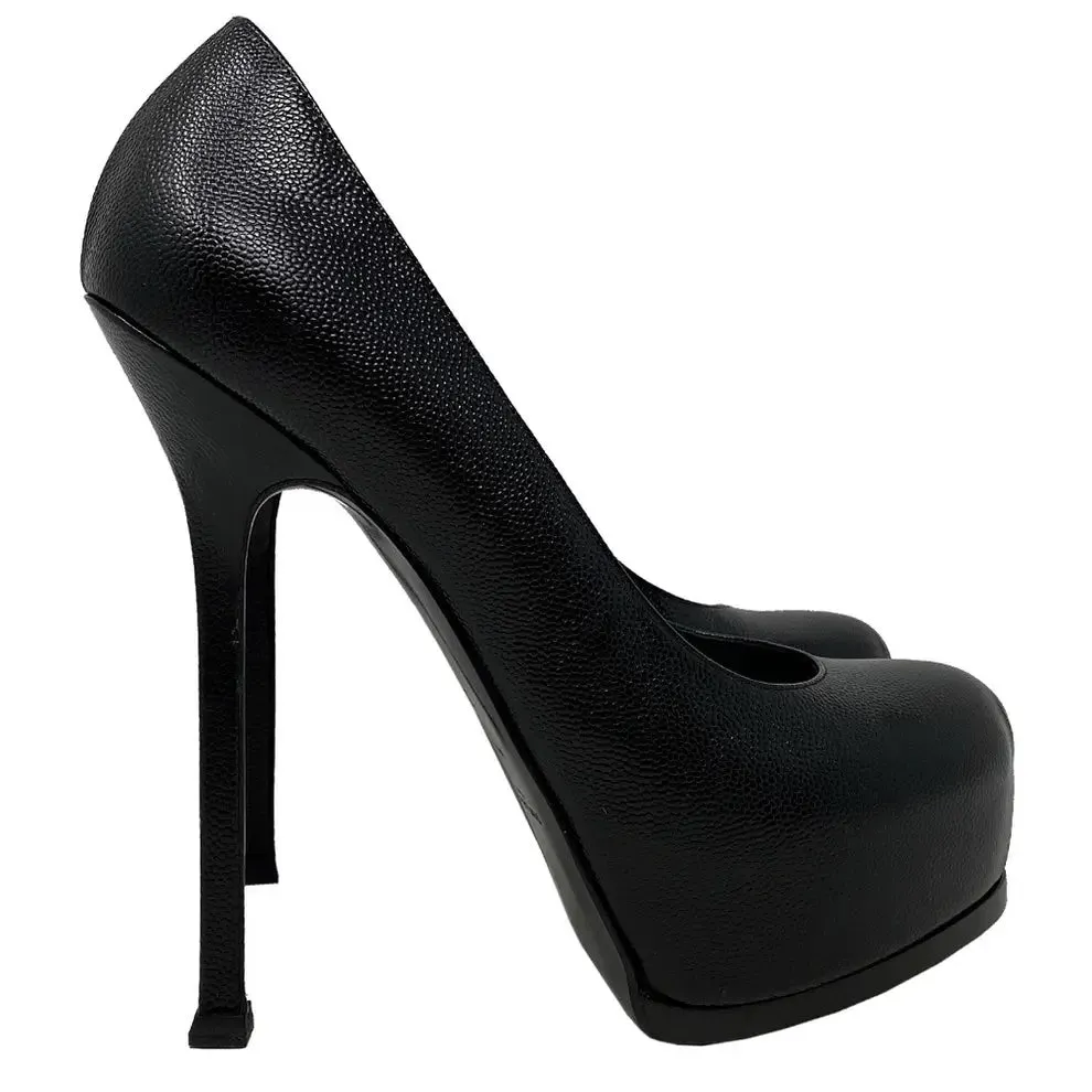 YSL TRIBUTE 120 PEBBLED LEATHER PLATFORM PUMPS