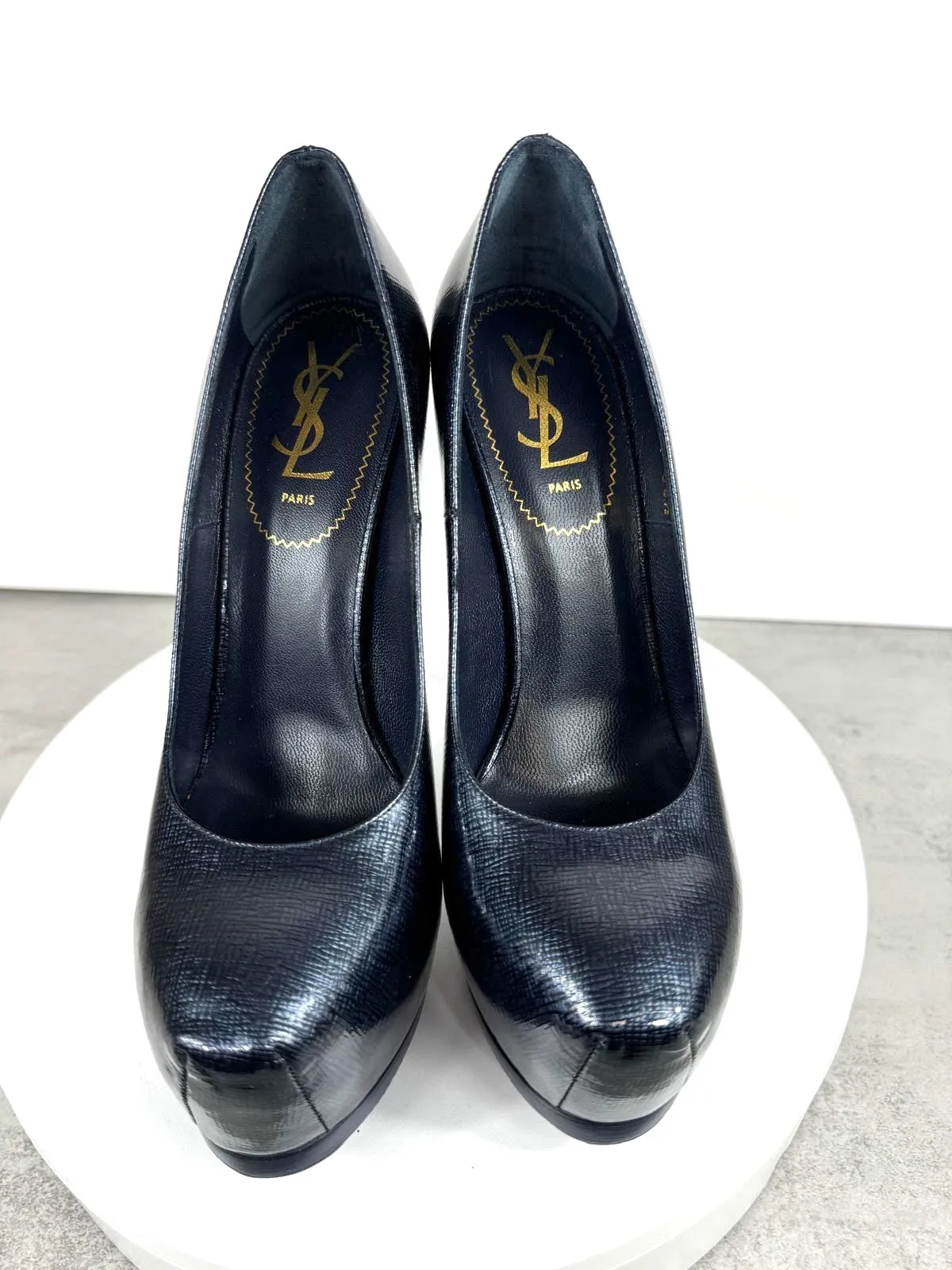YSL TRIBUTE 120 PEBBLED LEATHER PLATFORM PUMPS
