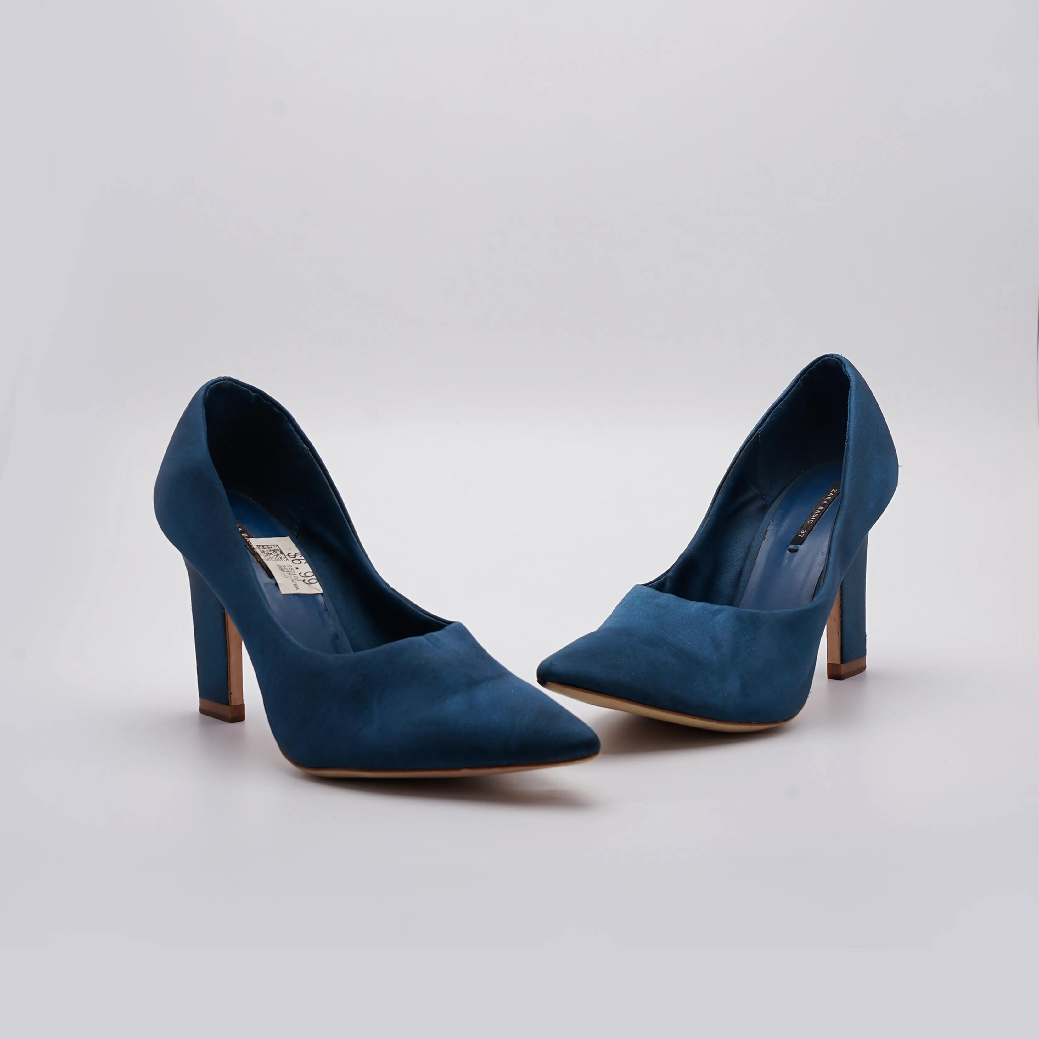 ZARA Blue Satin Pointed High Heeled Shoes