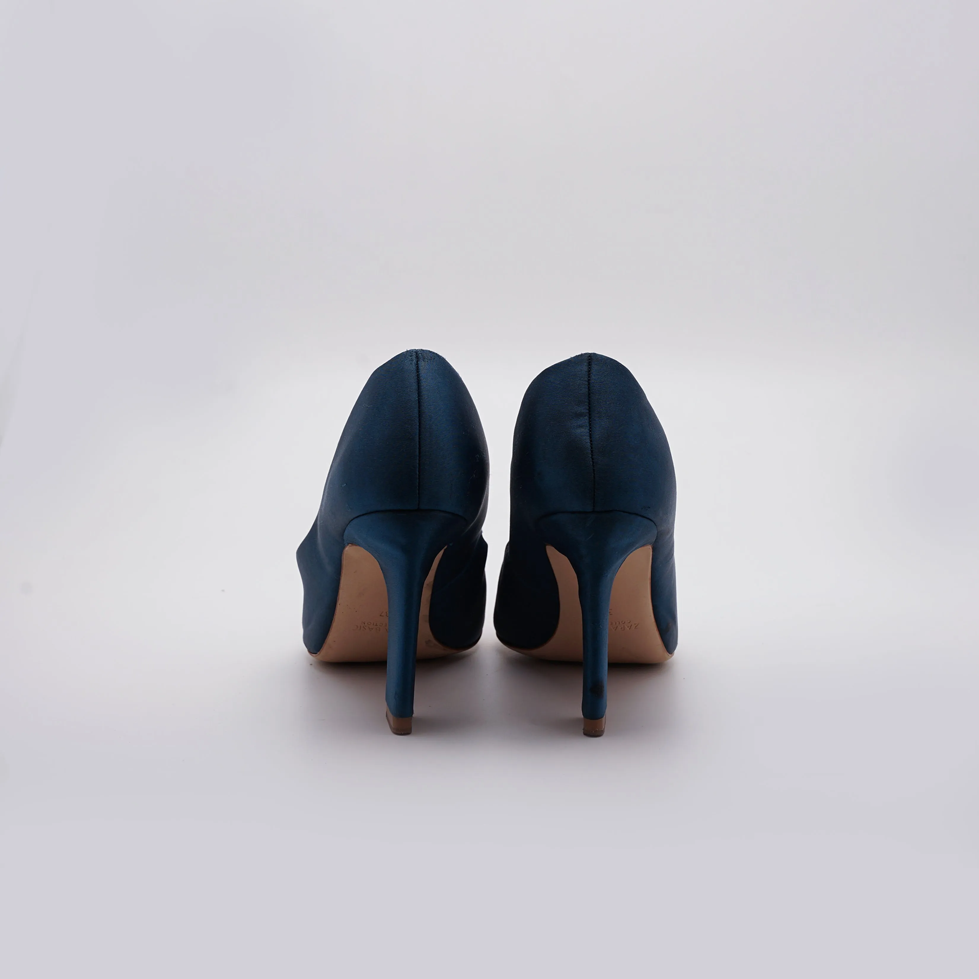 ZARA Blue Satin Pointed High Heeled Shoes