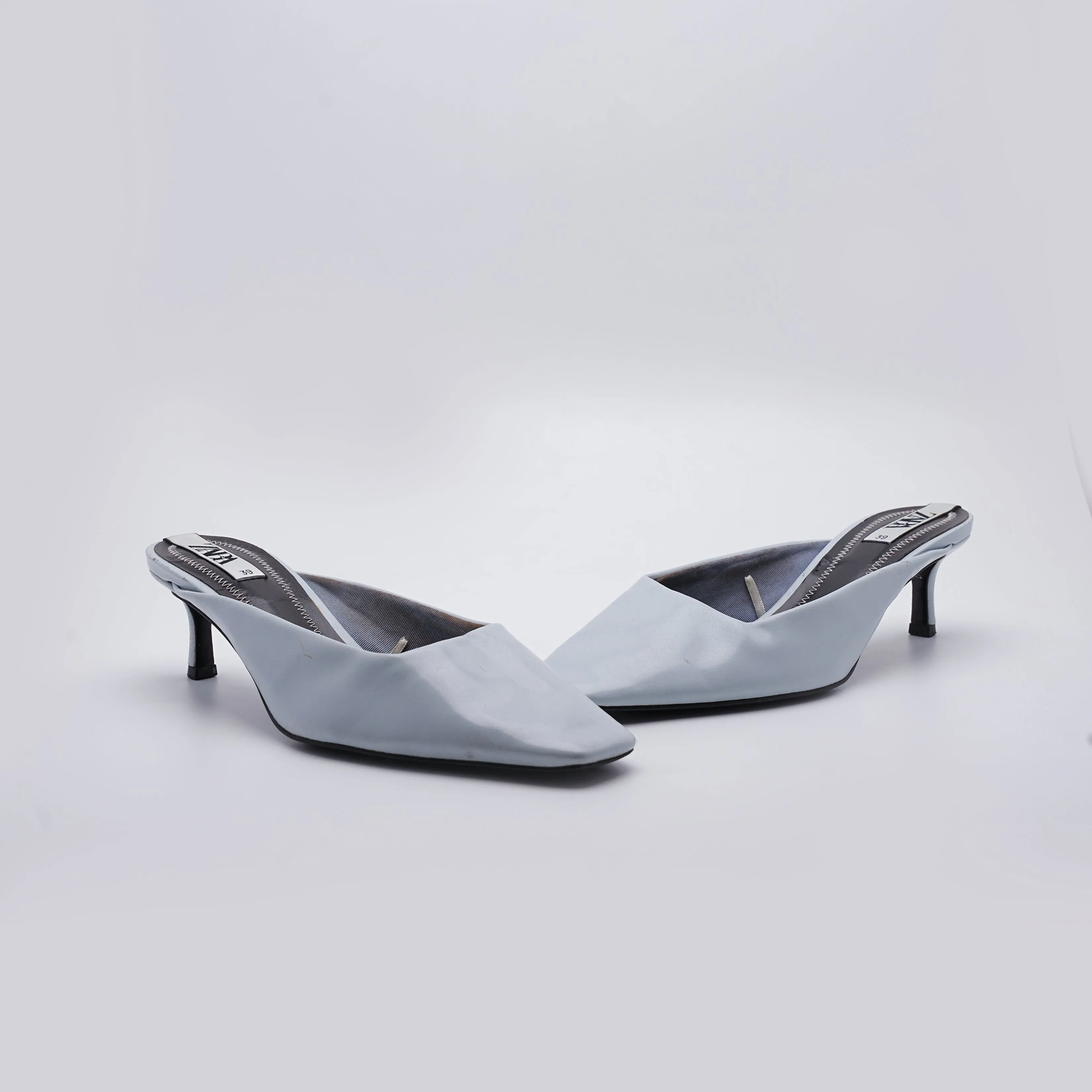 ZARA Blue Square Toe Mid-Height Heel